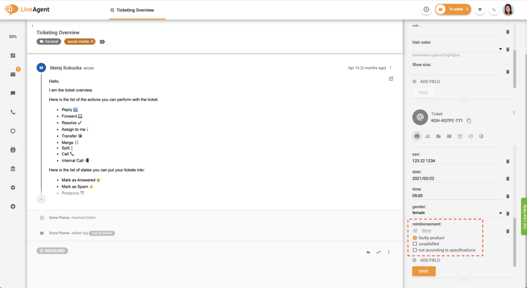 Пример за група отметки на полетата на билетите