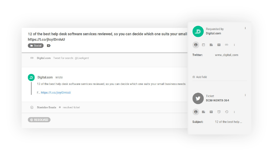 Twitter билет в LiveAgent
