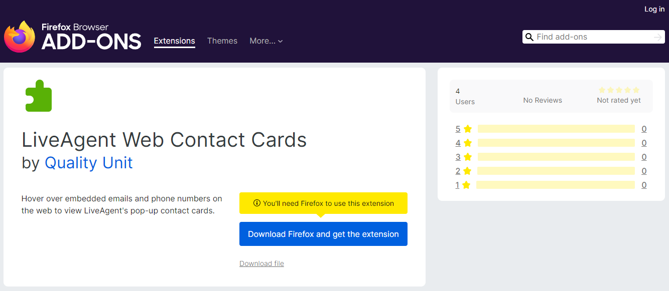 Web contact cards разширение в Firefox браузъра