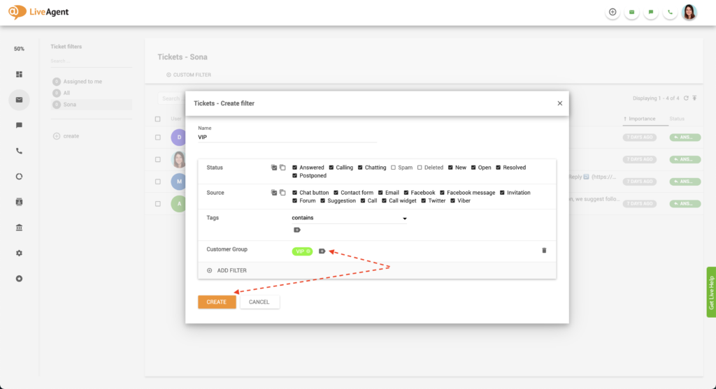 Добавяне на VIP филтър за билети в LiveAgent