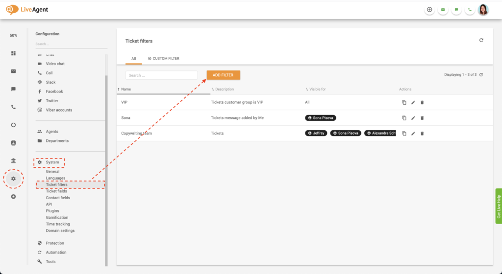Създаване на глобален филтър в LiveAgent
