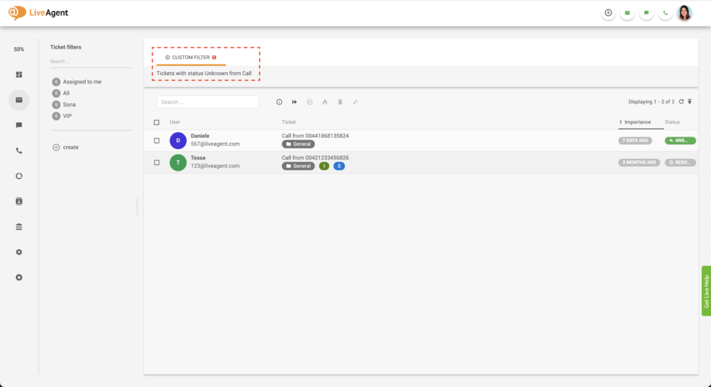 Филтрирани билети в LiveAgent
