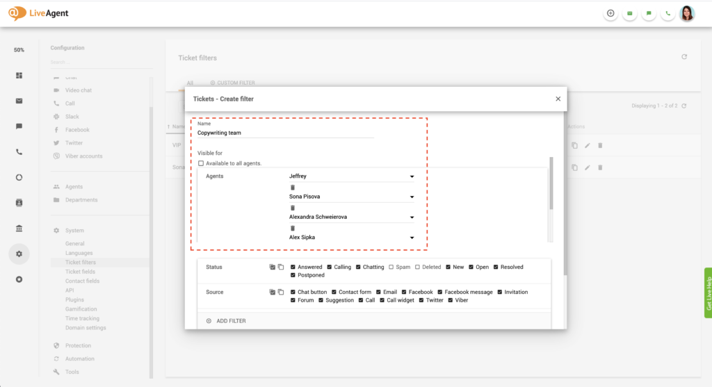 Глобален филтър в LiveAgent