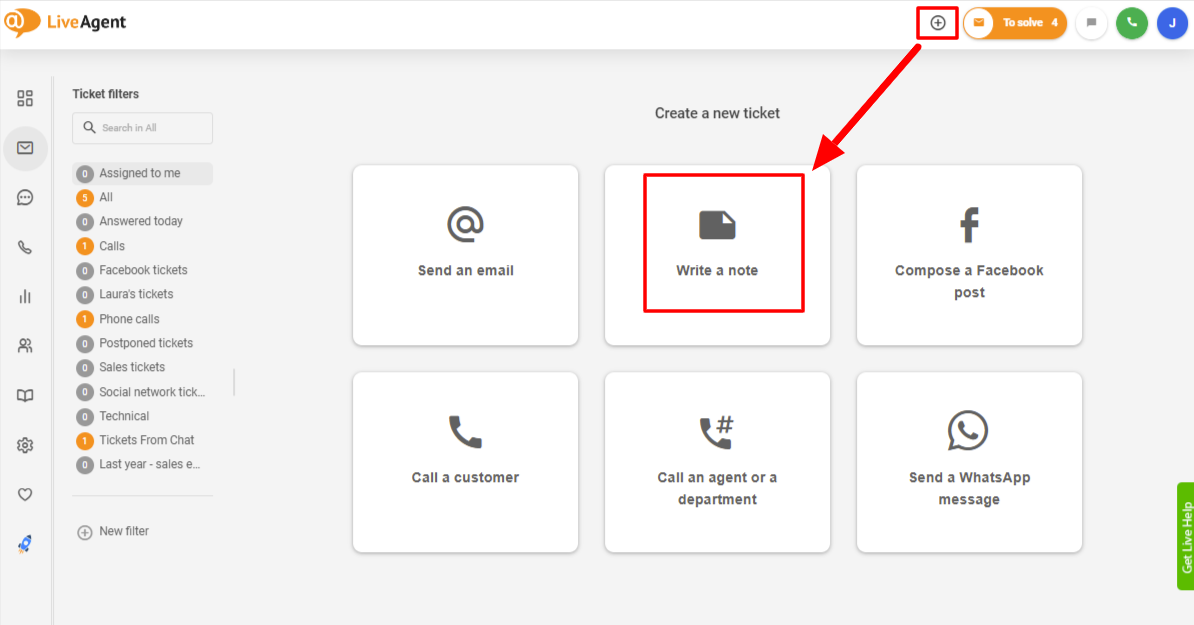 LiveAgent използвайте вътрешни бележки за създаване на билет