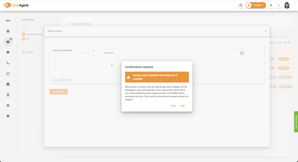 Диалогов прозорец за потвърждение на масово действие