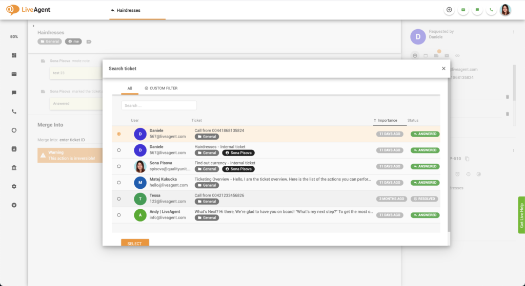 Избор на билет за обединяване