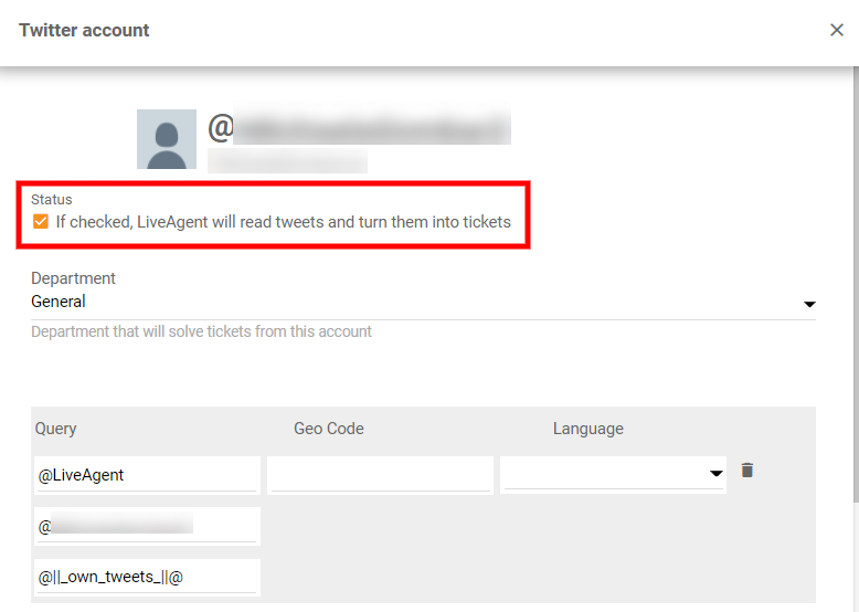 Отметнете квадратчето за статус на Twitter
