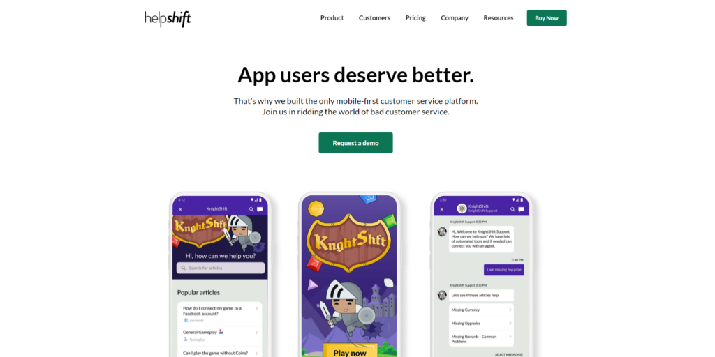 Начална страница на Helpshift