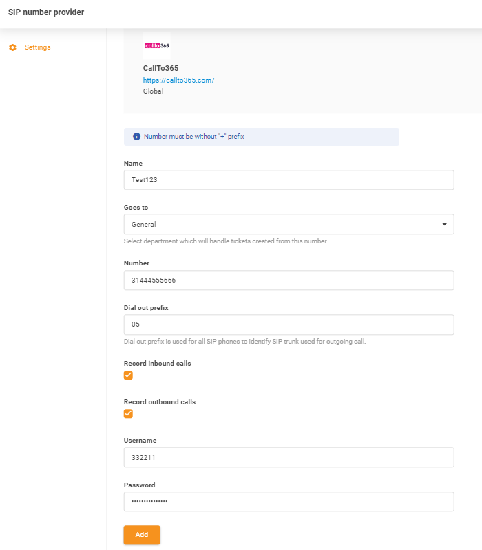 Въвеждане на идентификационни данни на CallTo365