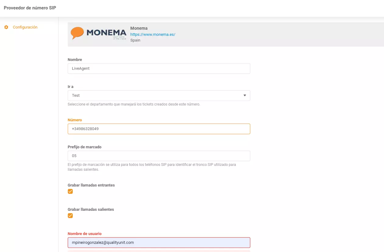 Интеграция на Monema LiveAgent