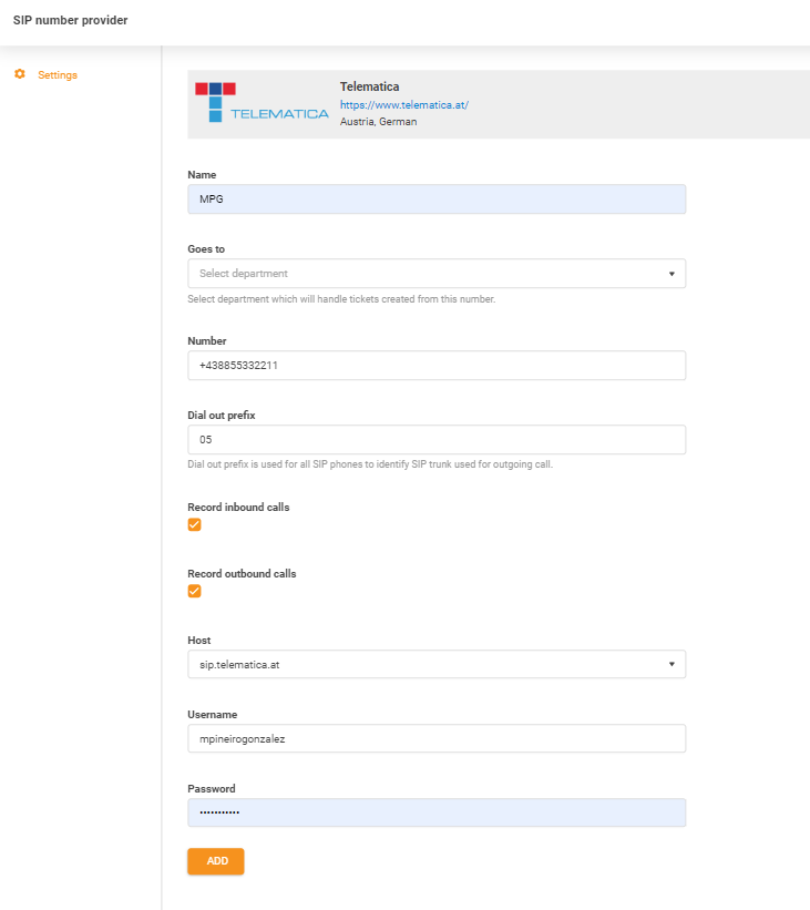 Telematica данни за достъп