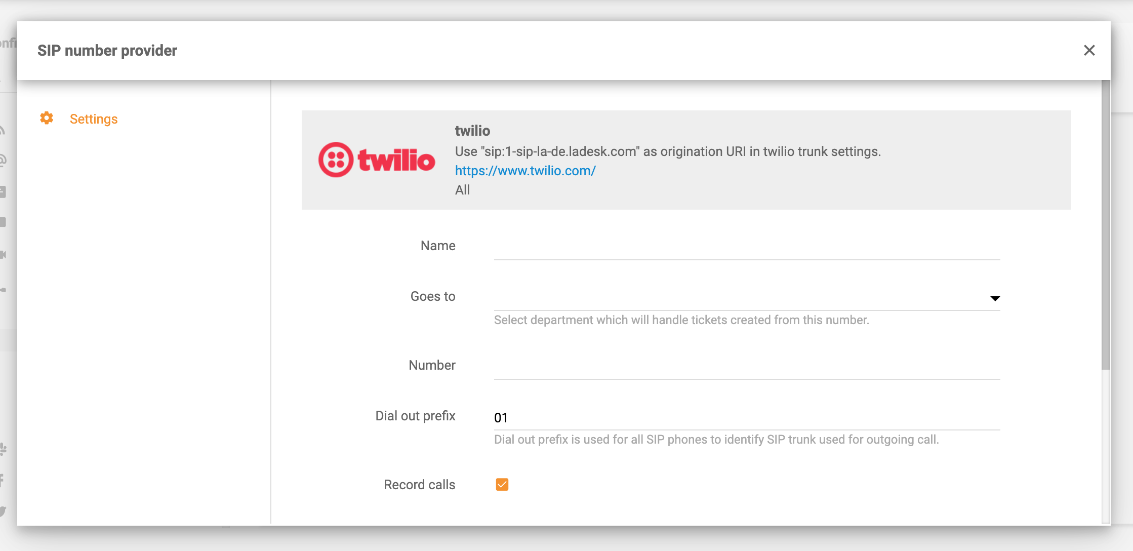 VOIP LiveAgent Twilio интеграция
