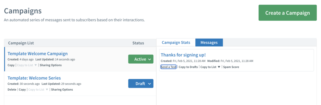 Преглед на кампаниите на AWeber