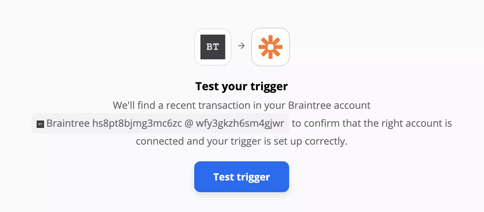 Тест на тригер на Braintree на Zapier