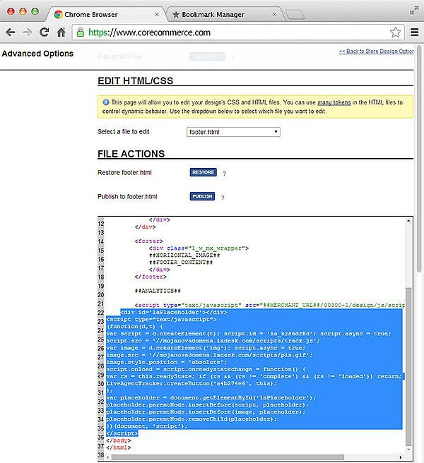 CoreCommerce LiveAgent интеграция