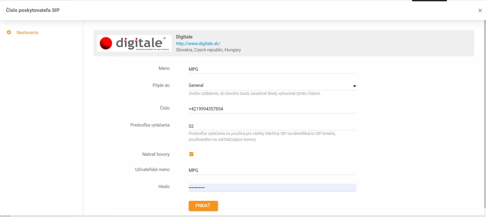 Настройка на учетни данни на Digitale