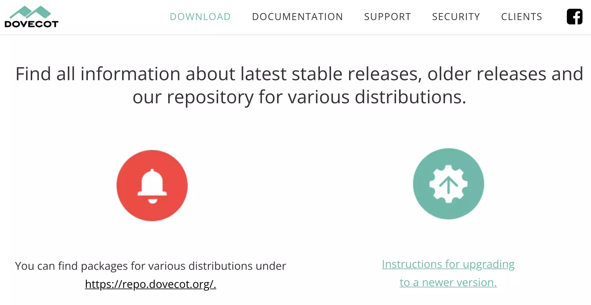 Dovecot уебсайт с налични изтегляния на най-новата версия