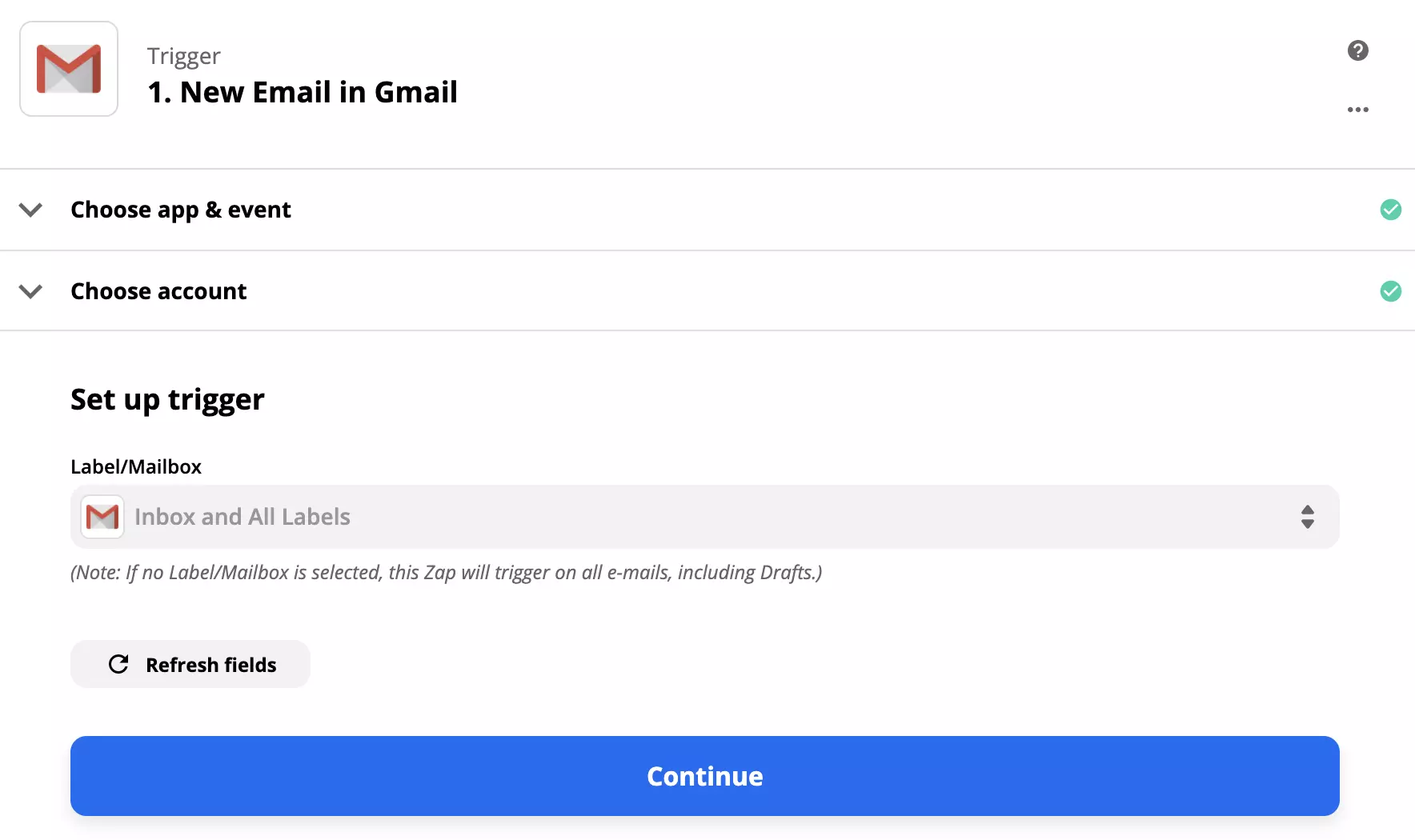 Конфигурация на Gmail тригер в Zapier