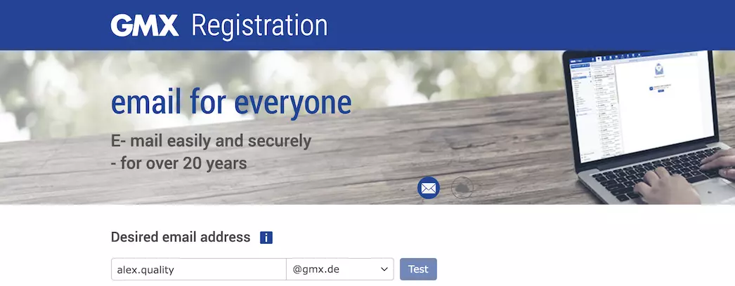GMX страница за регистрация с информационни полета