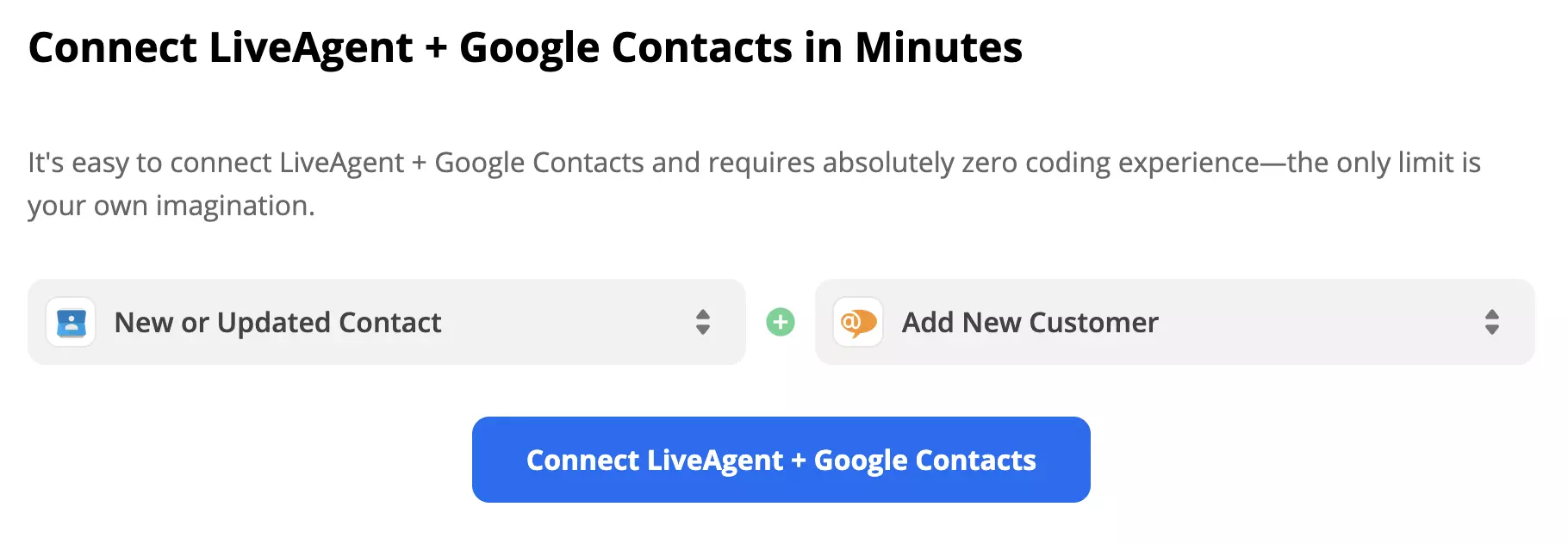 Google Contacts trigger New or Updated Contact and LiveAgent action Add New Customer
