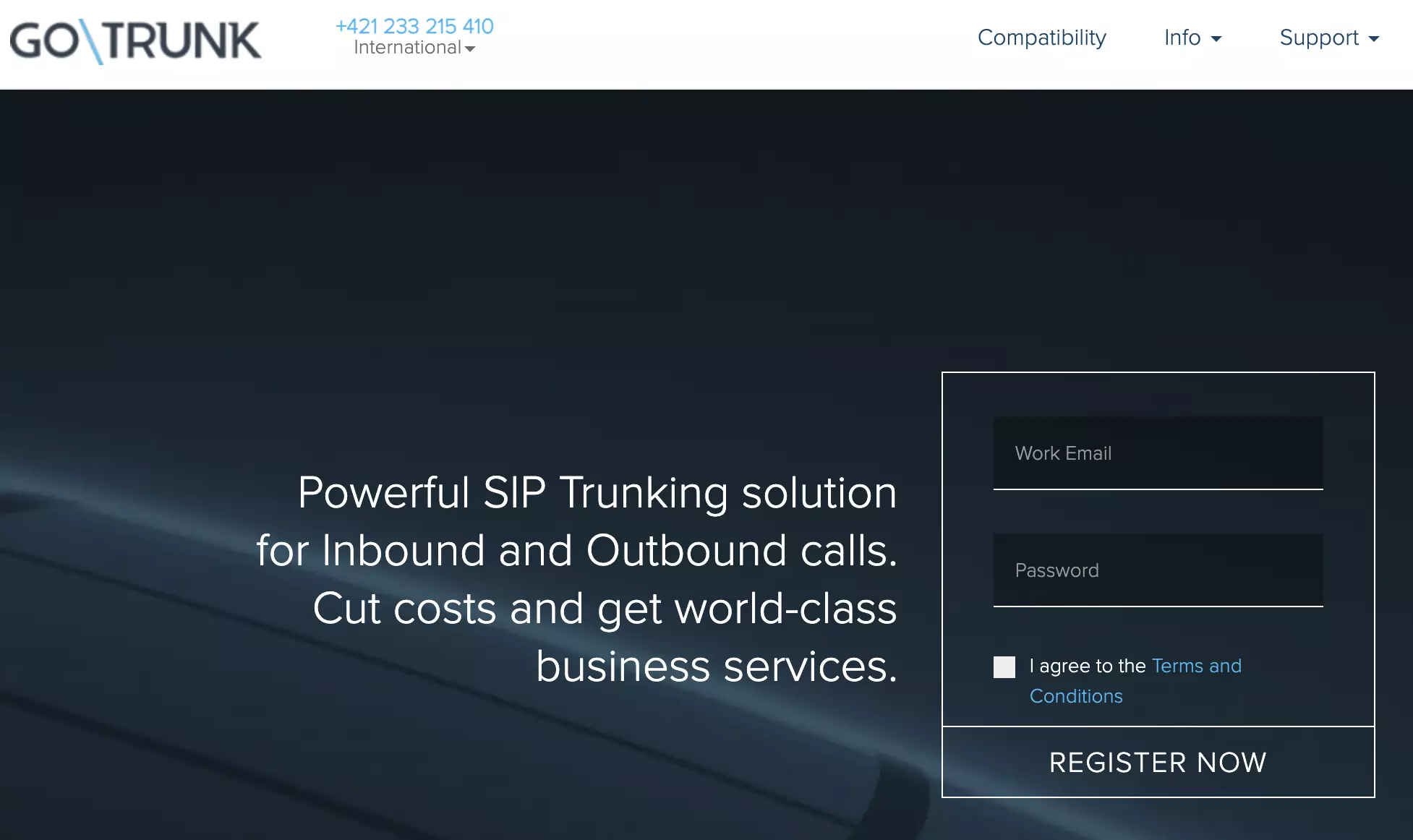 Страница за регистрация на GoTrunk