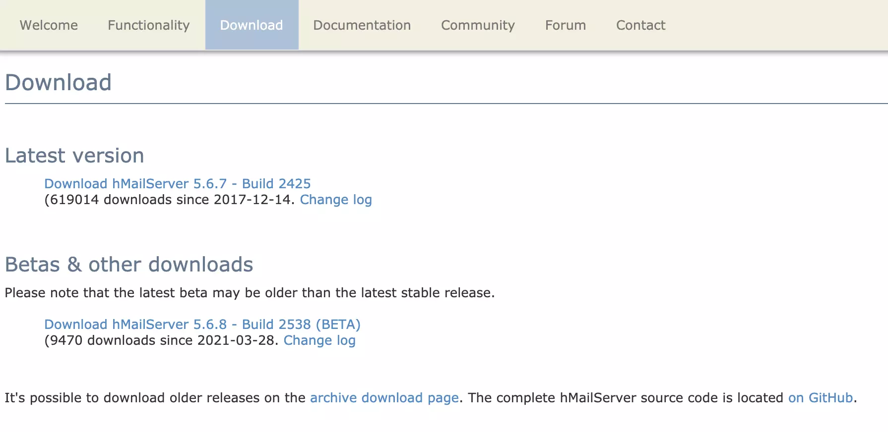 Страница за изтегляне на HMailServer