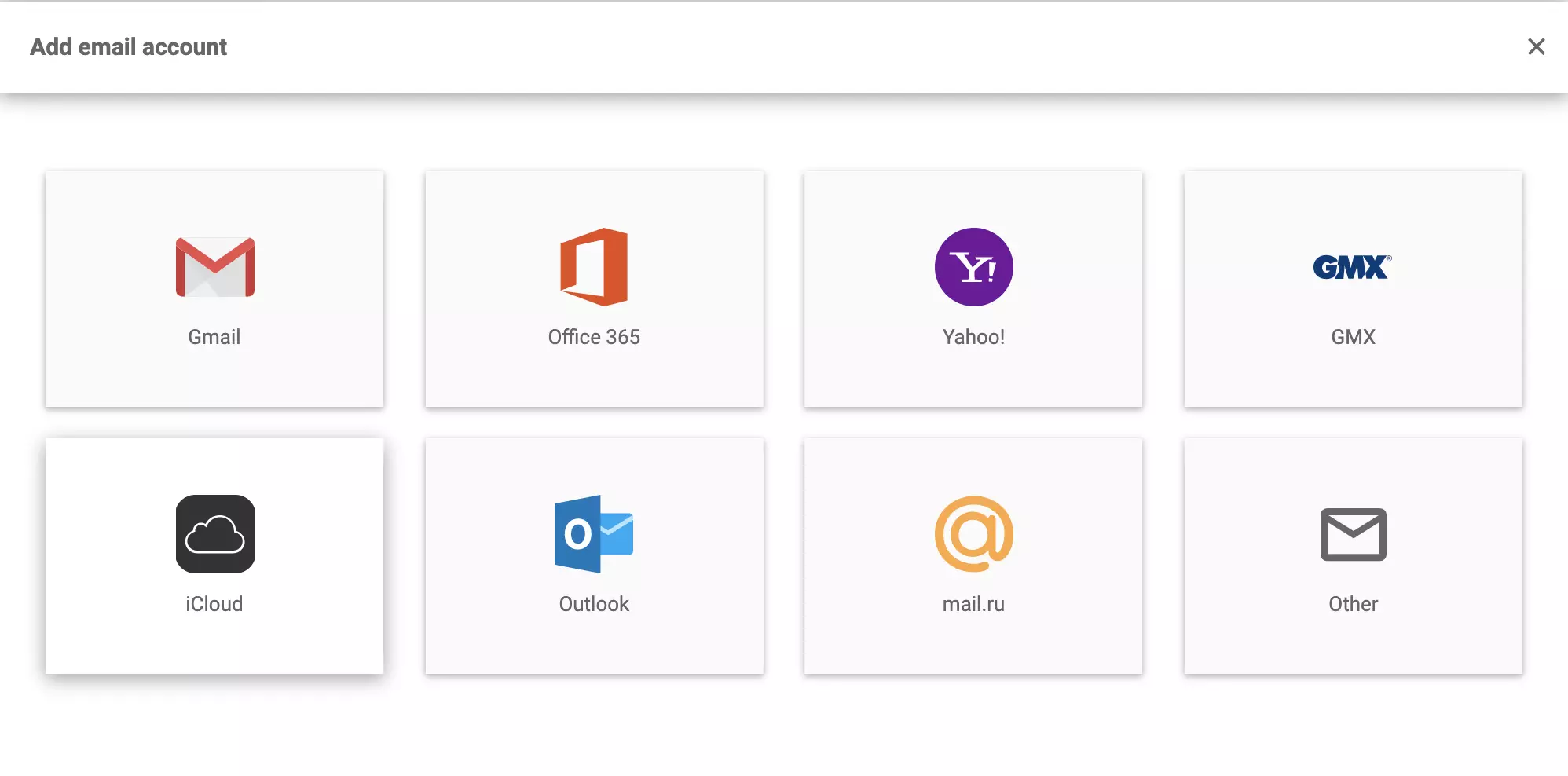 iCloud в настройките на имейл на LiveAgent