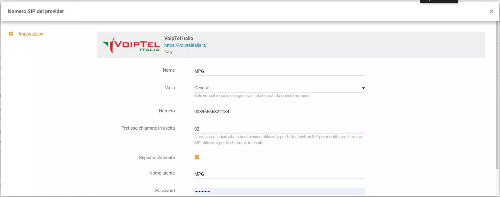 VoipTel Italia Credentials