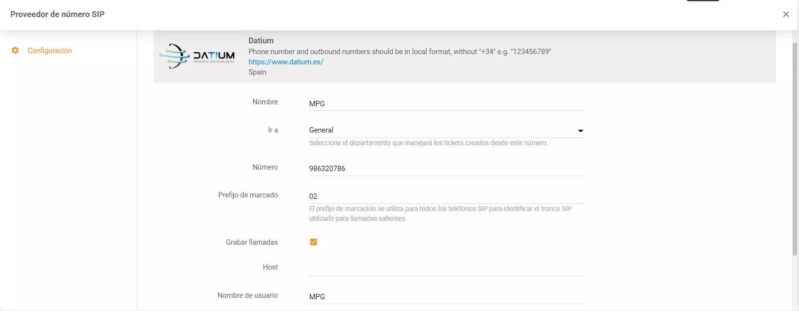 Insert Datium credentials