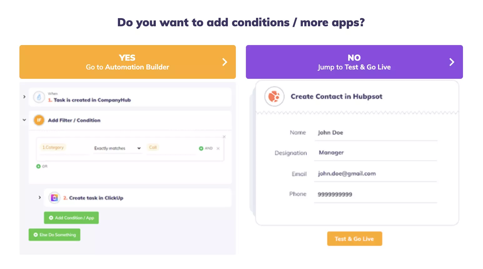 Избор на конструктор на автоматизация или преминаване към тест и пускане на интеграцията в живо
