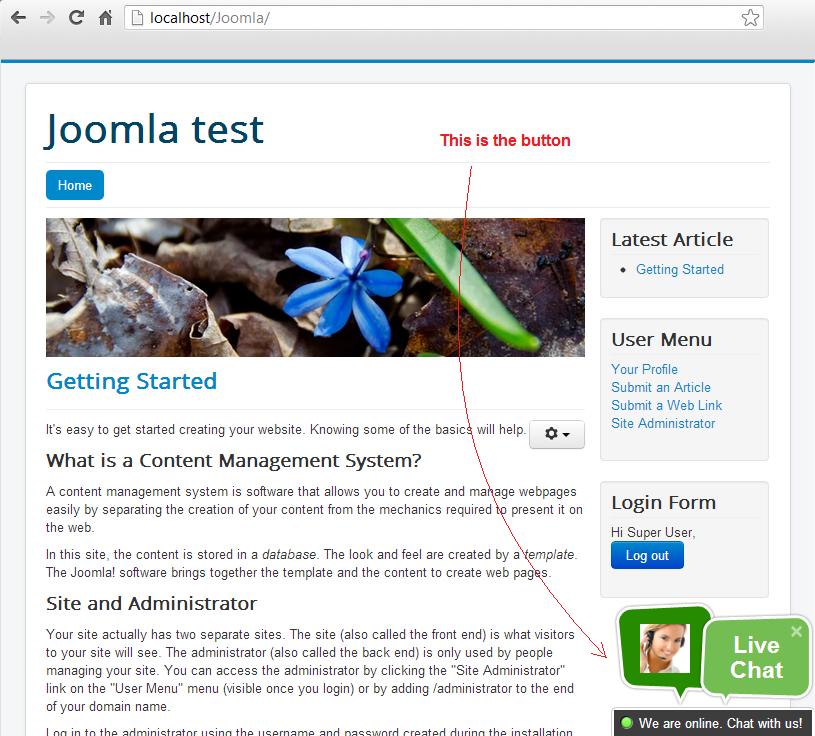 Joomla live chat button display