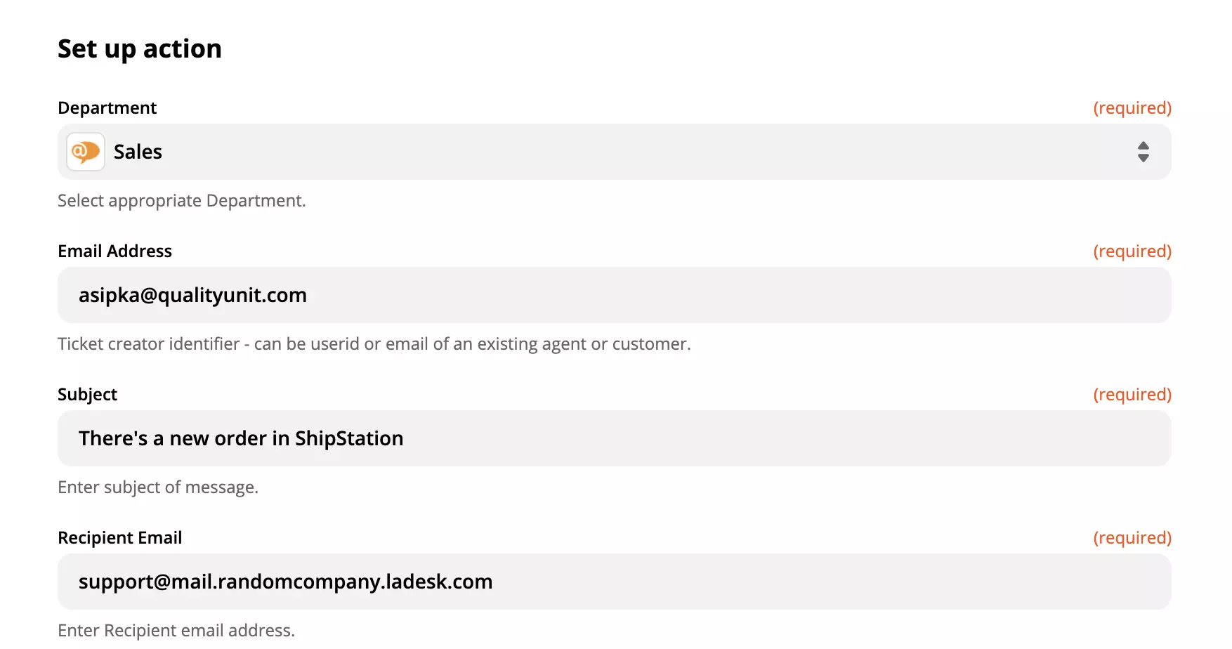 Конфигурация на действието на LiveAgent