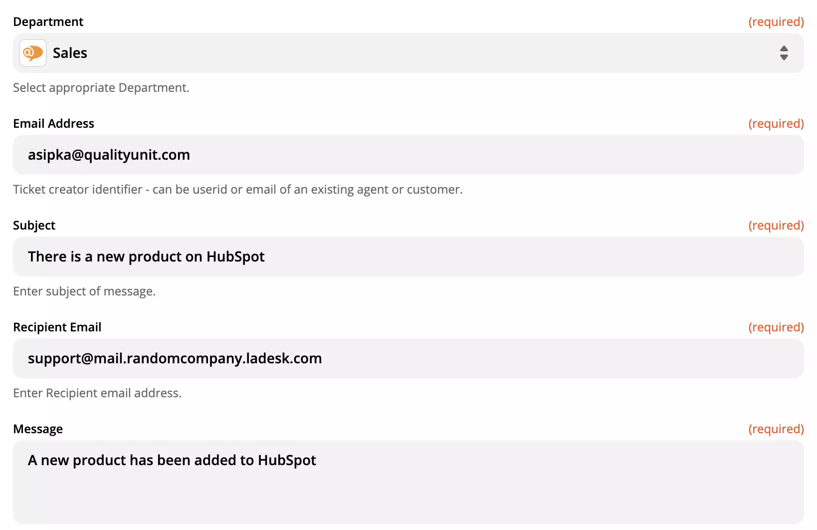 Настройка на LiveAgent действие на Zapier