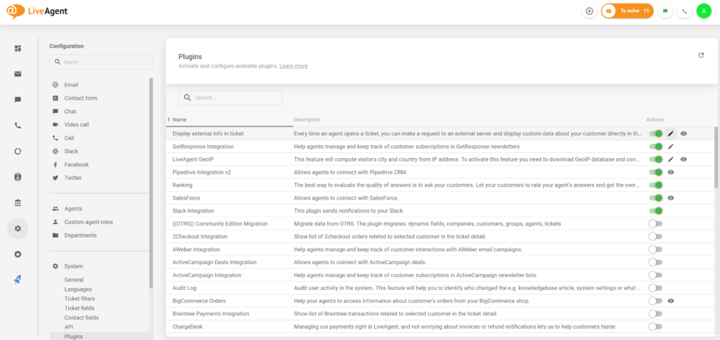 Активна приставка за външна информация в конфигурацията на LiveAgent