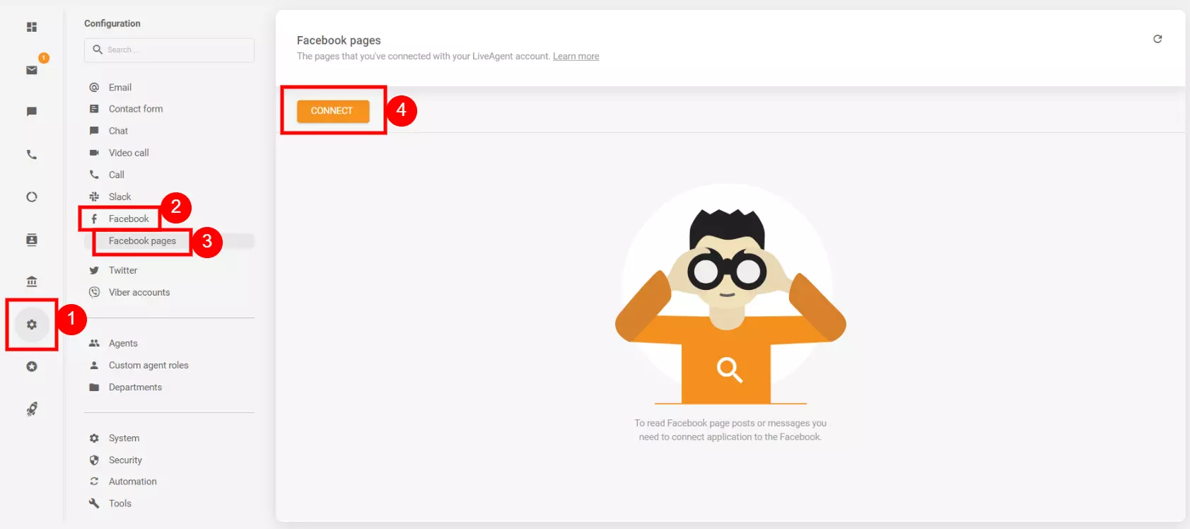 Настройки на конфигурацията за свързване на вашия Facebook акаунт с LiveAgent