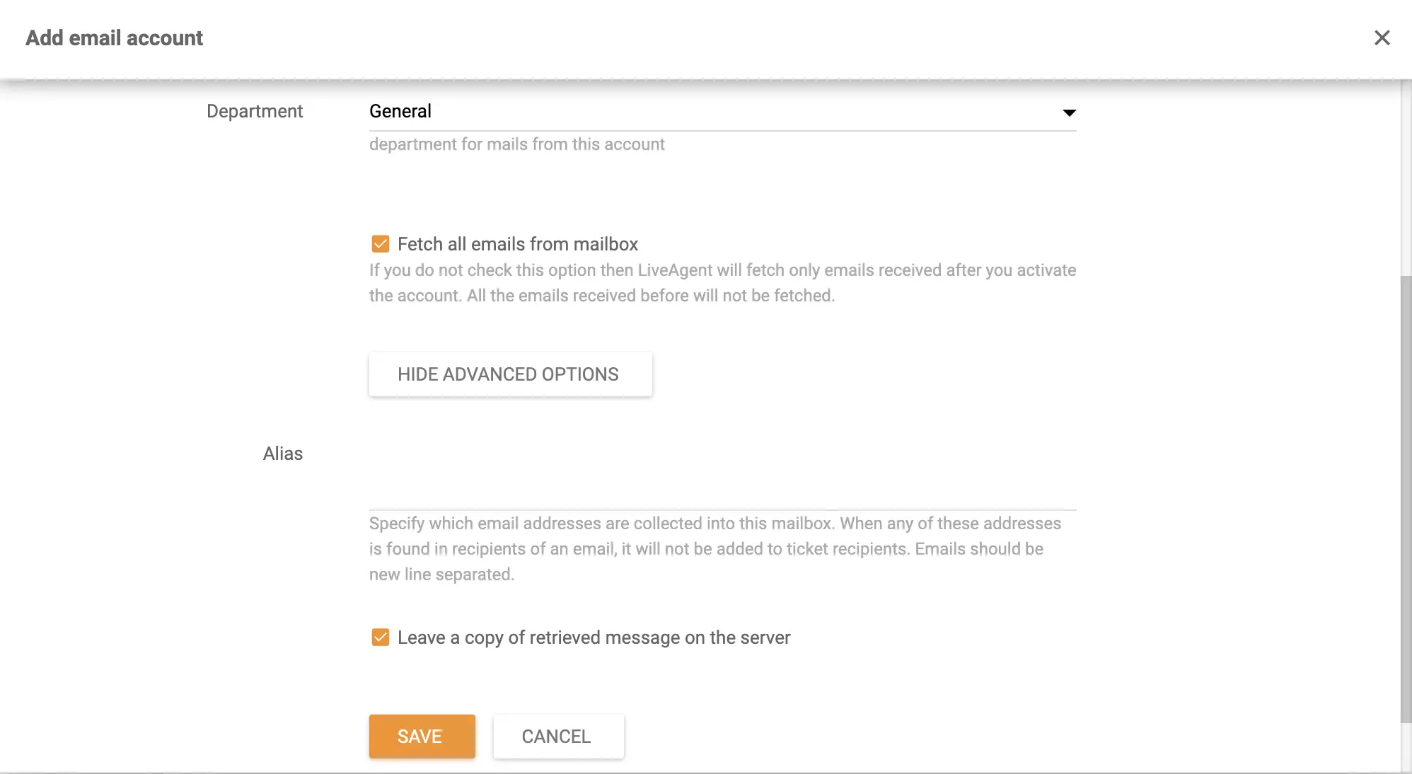 Добавяне на имейл акаунт в LiveAgent