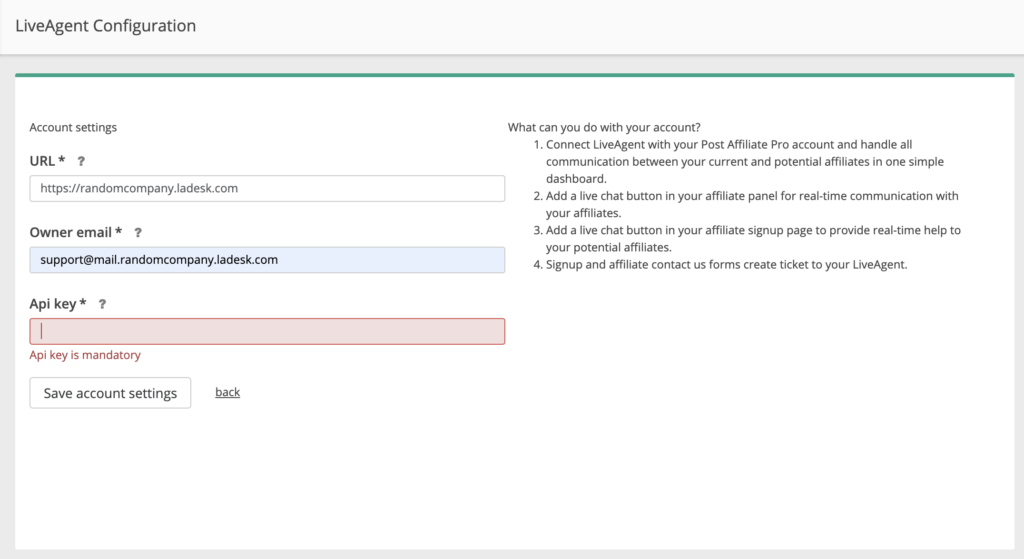 Настройка на живо чат