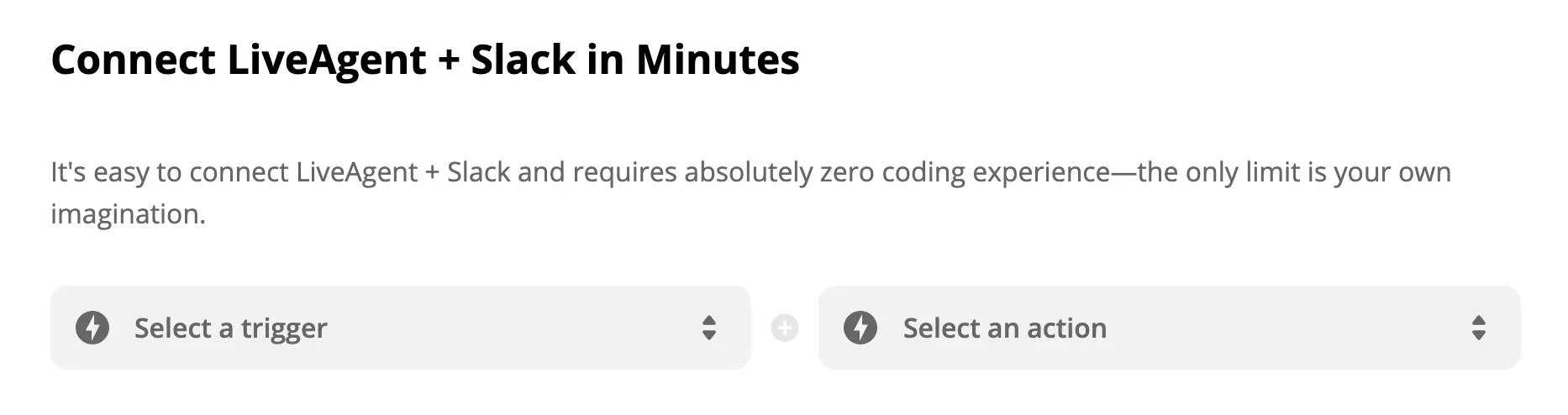 Избор на задействане и действие на LiveAgent + Slack на Zapier