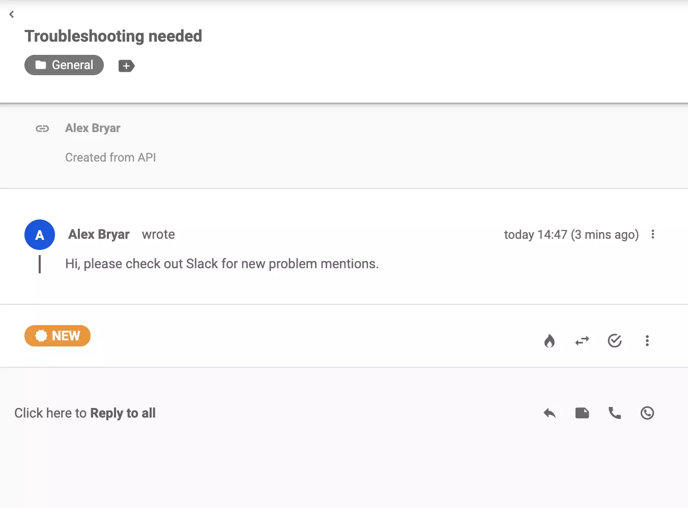 Билет изпратен към LiveAgent, след като ключова дума се появи в Slack