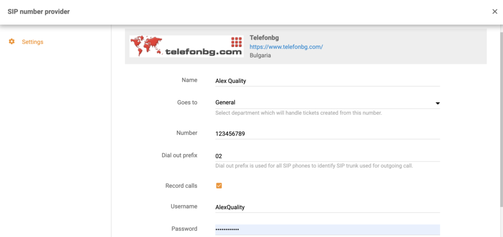 Настройка на TelefonBG при добавяне на нов номер на кол център в LiveAgent