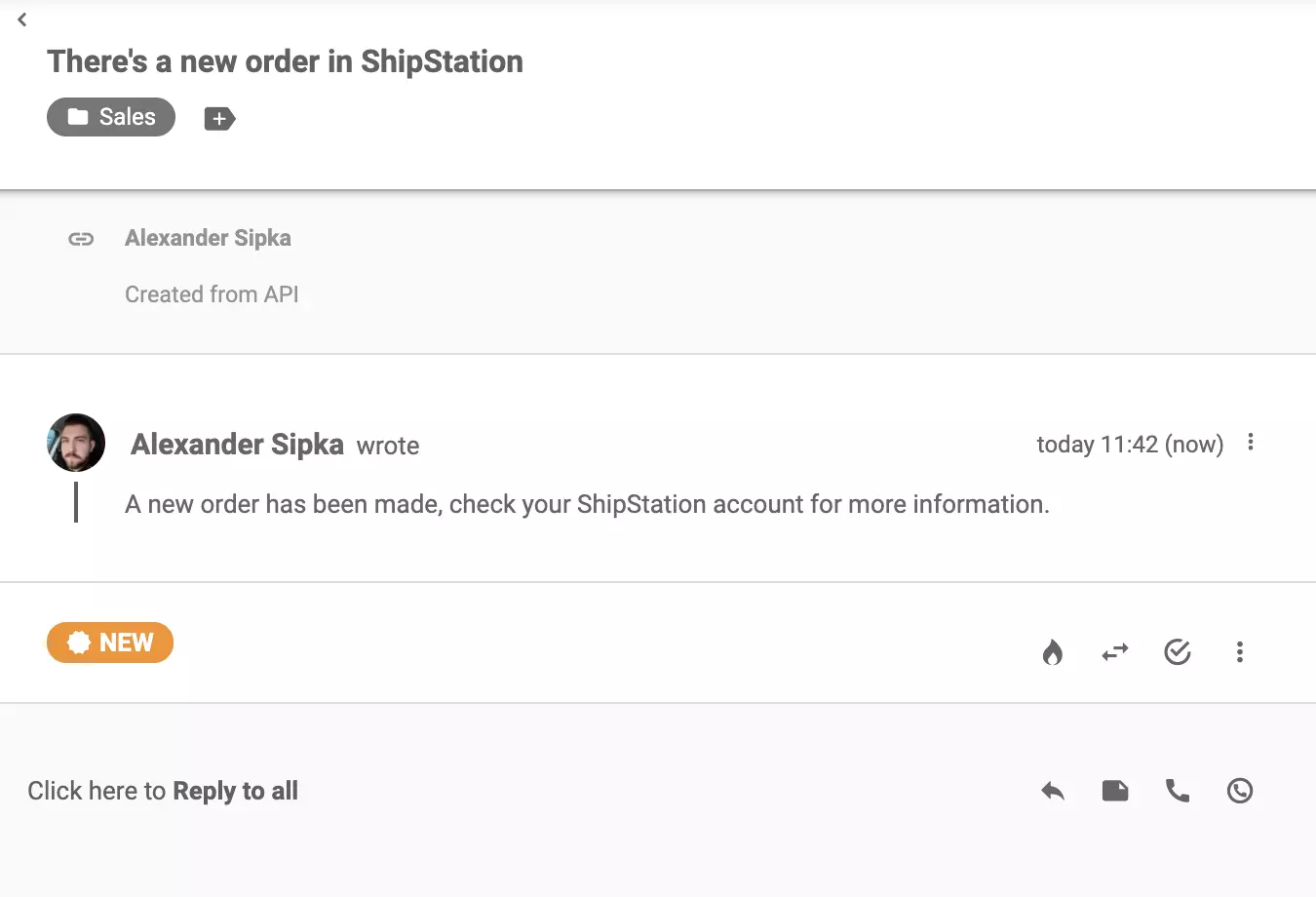 Съобщение на ShipStation, изпратено след направена нова поръчка