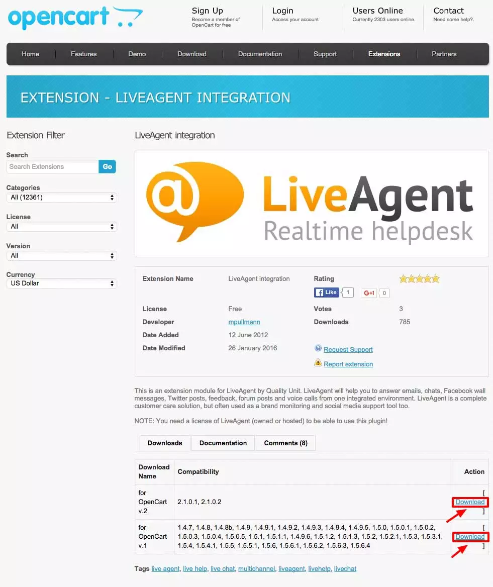 OpenCart LiveAgent интеграция - Изтегляне на разширение