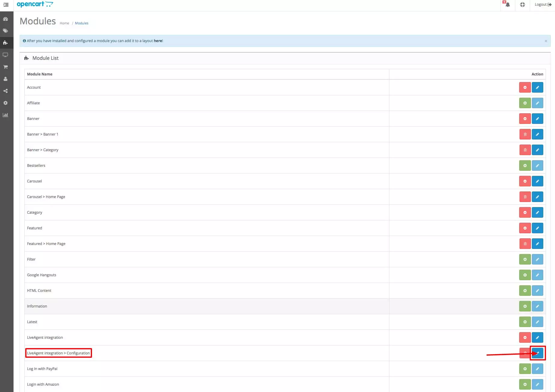 OpenCart LiveAgent интеграция - Конфигурация