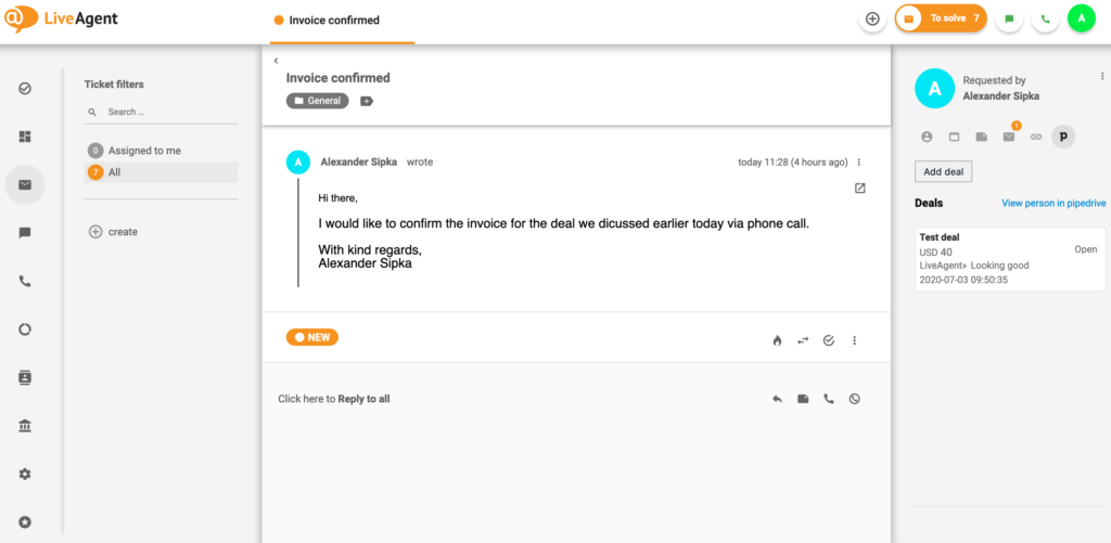 PipeDrive сделка в LiveAgent