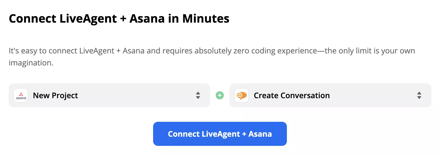 Избран тригер на Asana и действие на LiveAgent