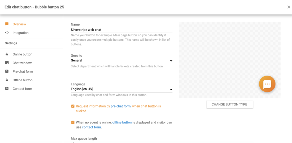 Конфигурация на бутон за чат на Silverstripe в LiveAgent