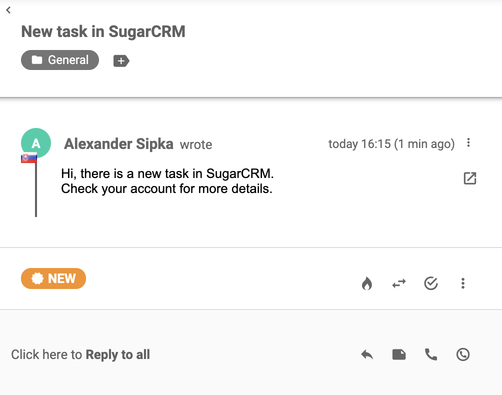 Билет, който пристигна в LiveAgent след успешна интеграция със SugarCRM