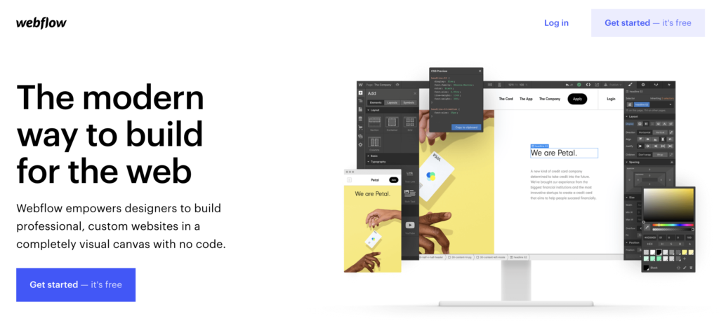 Webflow начална страница с опция за тест в горния десен ъгъл