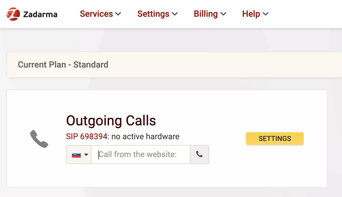 Уебсайт на VoIP доставчик Zadarma с опция за разговор