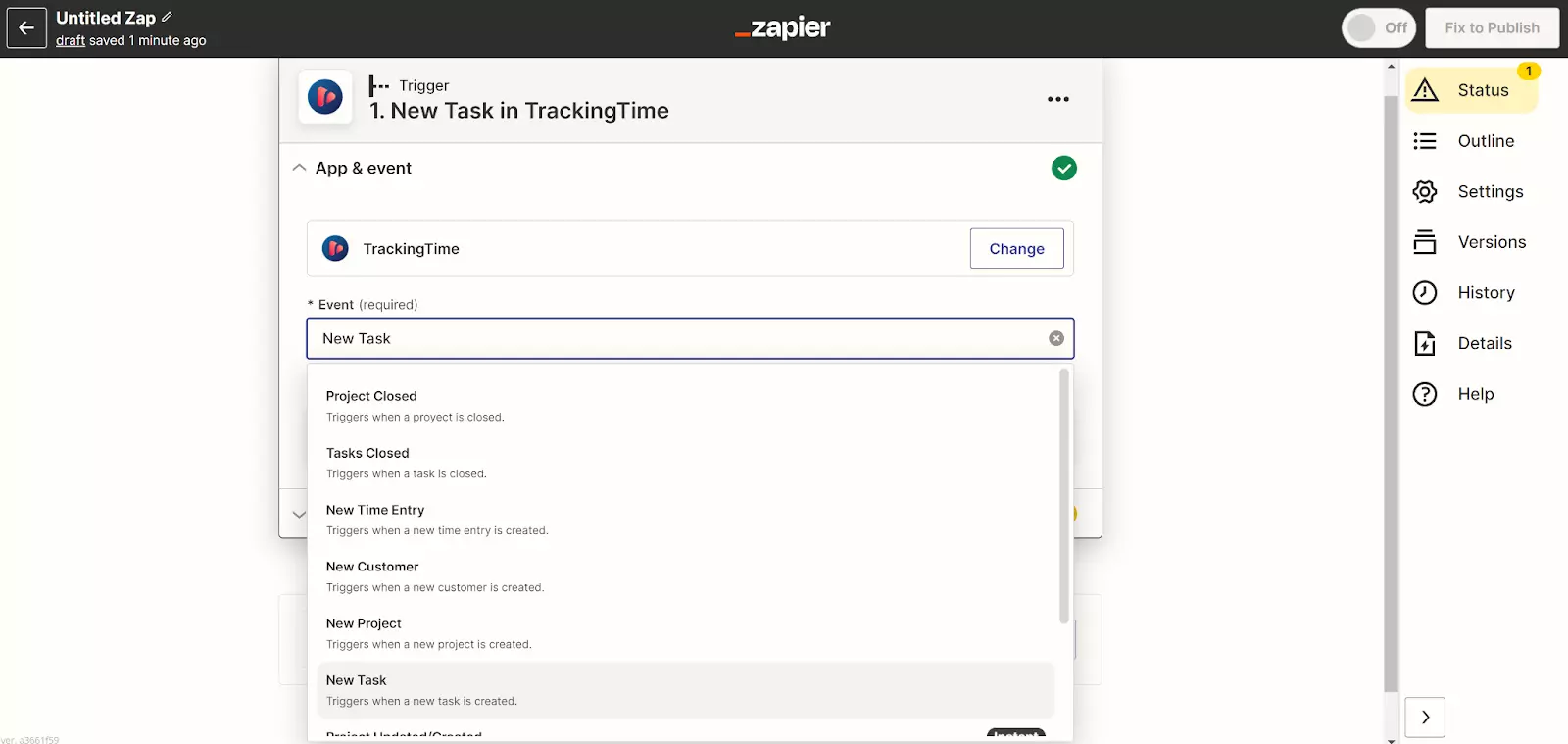 Zapier - нова задача в TrackingTime